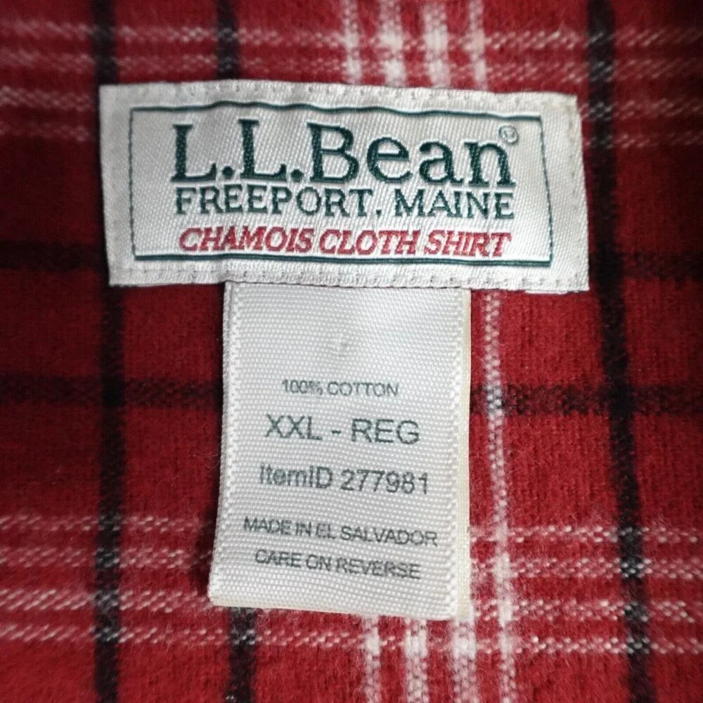 LL Bean Chamois Shirt 2XL Red Plaid Flannel - Picture 3 of 8